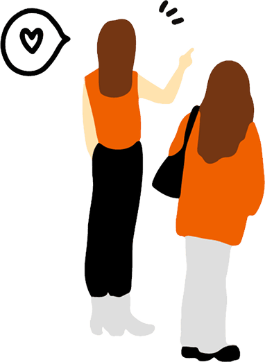 何かを見ている女性達のイラスト