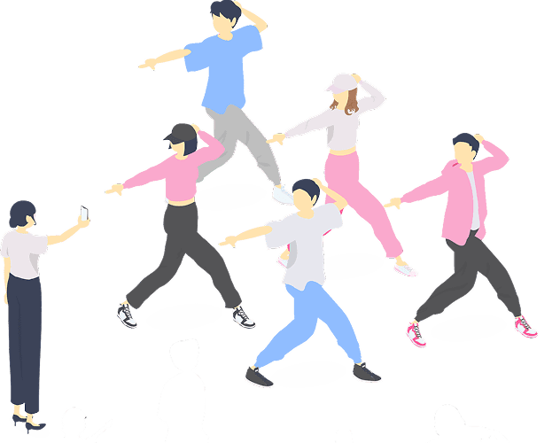 踊っている人達を撮影している女性